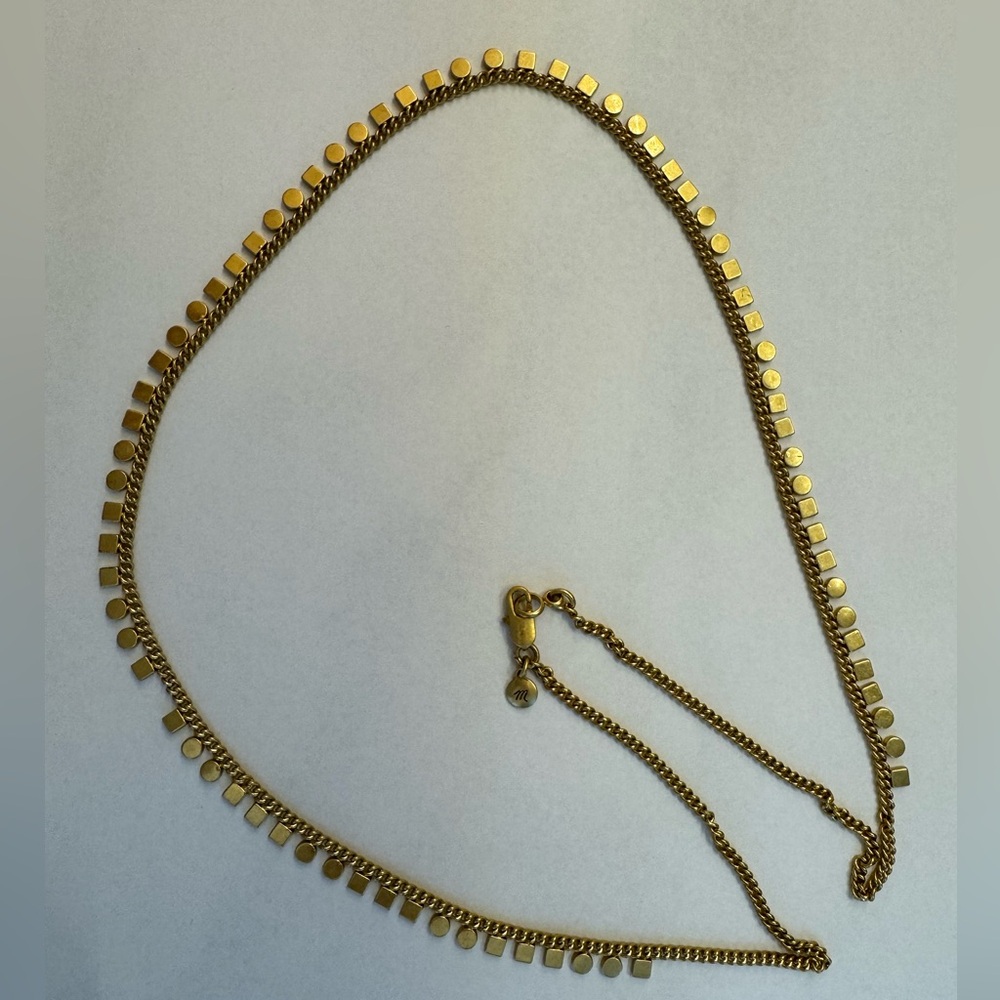 Madewell Gold toned 31’ necklace with squares and circle tags